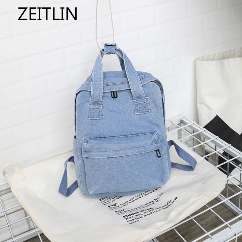 

Korean Denim Women Knapsack Solid School Bags for Teenage Large Capacity Book Bag Leisure Travel Laptop Backpack Female Sac S695