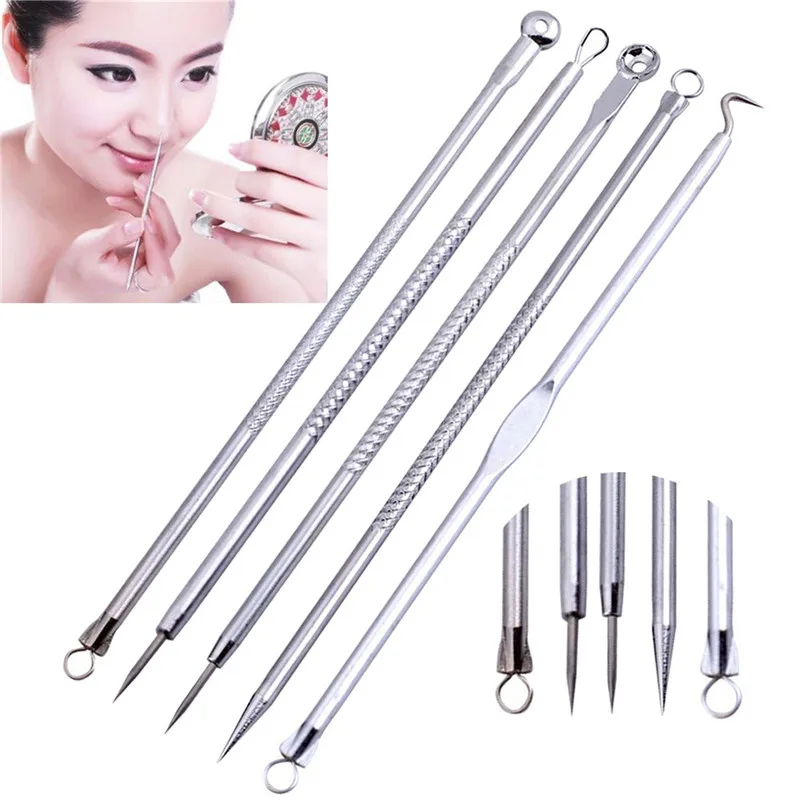 5pcs font b set b font Blackhead Pimple Comedone Acne Blemish Extractor Remover Cleaner Tools Needles