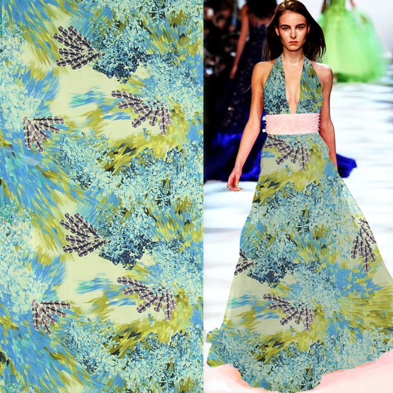 

Feather and abstract print 100% silk chiffon fabric pure silk fabric,SCF114
