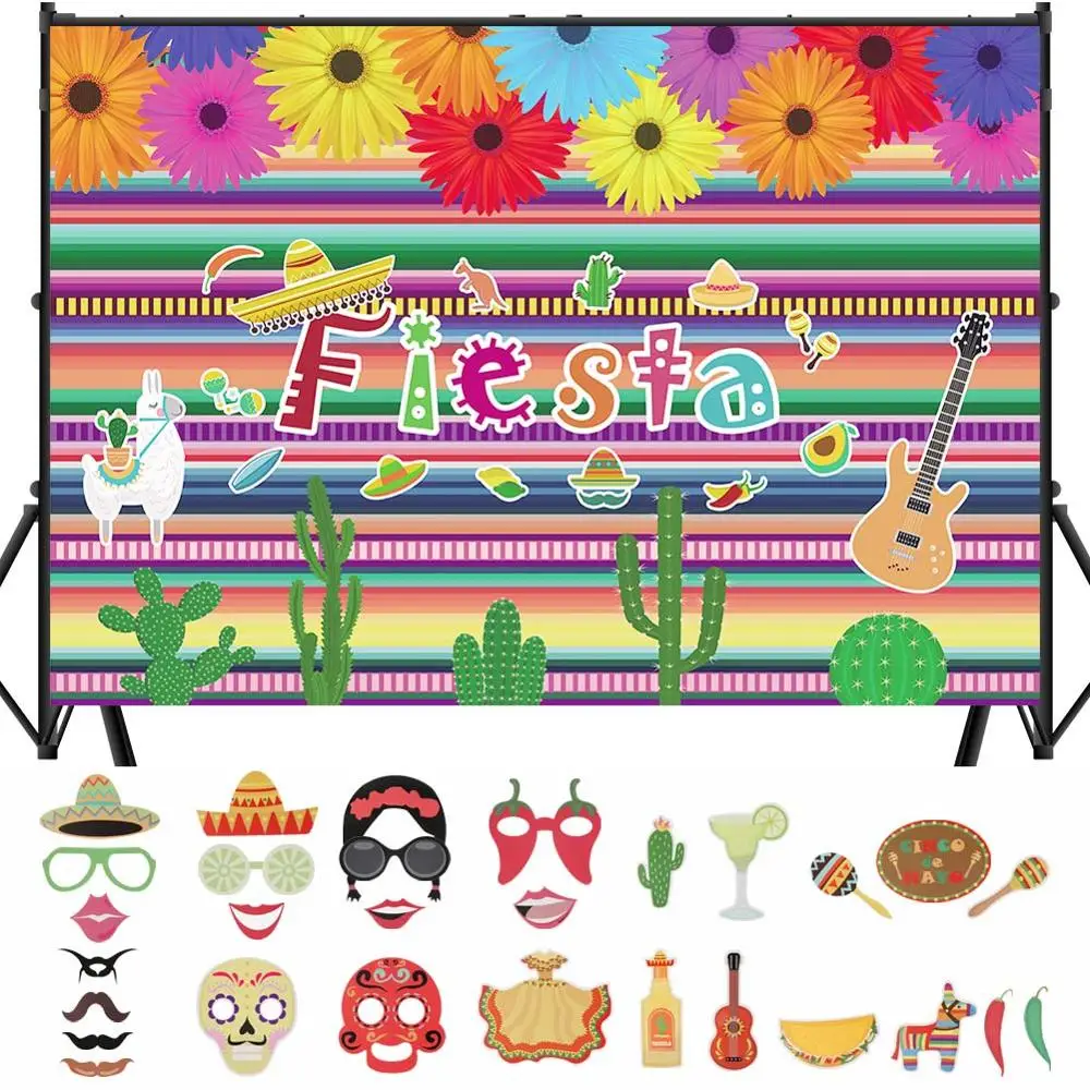OurWarm фиеста тема многоцветный Мексиканская фотография фон с фото стенд реквизит комплект Fiesta вечерние украшения Cinco De Mayo - Цвет: fiesta theme
