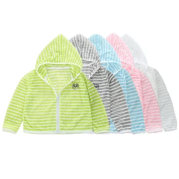 

Sun Protection Clothing Coat Unisex Cute Striped Print UV Protection Quick Dry Thin Jacket with Hooded Zipper Kids Baby Coat