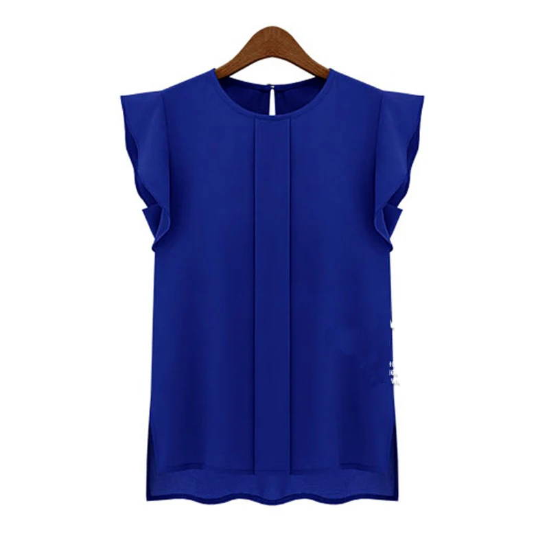 Women Summer Elegant Blouse Office Lady Solid Short Sleeve Chiffon Shirt Ruffle Top
