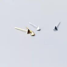 Серьги из стерлингового серебра 925 пробы, золотистый, серебристый, простой мини-треугольник, стерео маленькие серьги-гвоздики, 3 мм, геометрические женские серебряные серьги, ювелирное изделие
