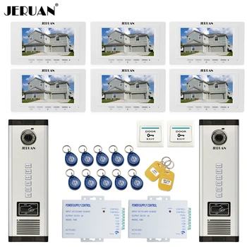 

JERUAN 7`` LCD Video Intercom Door Phone system RFID Access Entry Security Kit For 2 Apartment Camera(6 button) to 6 monitor