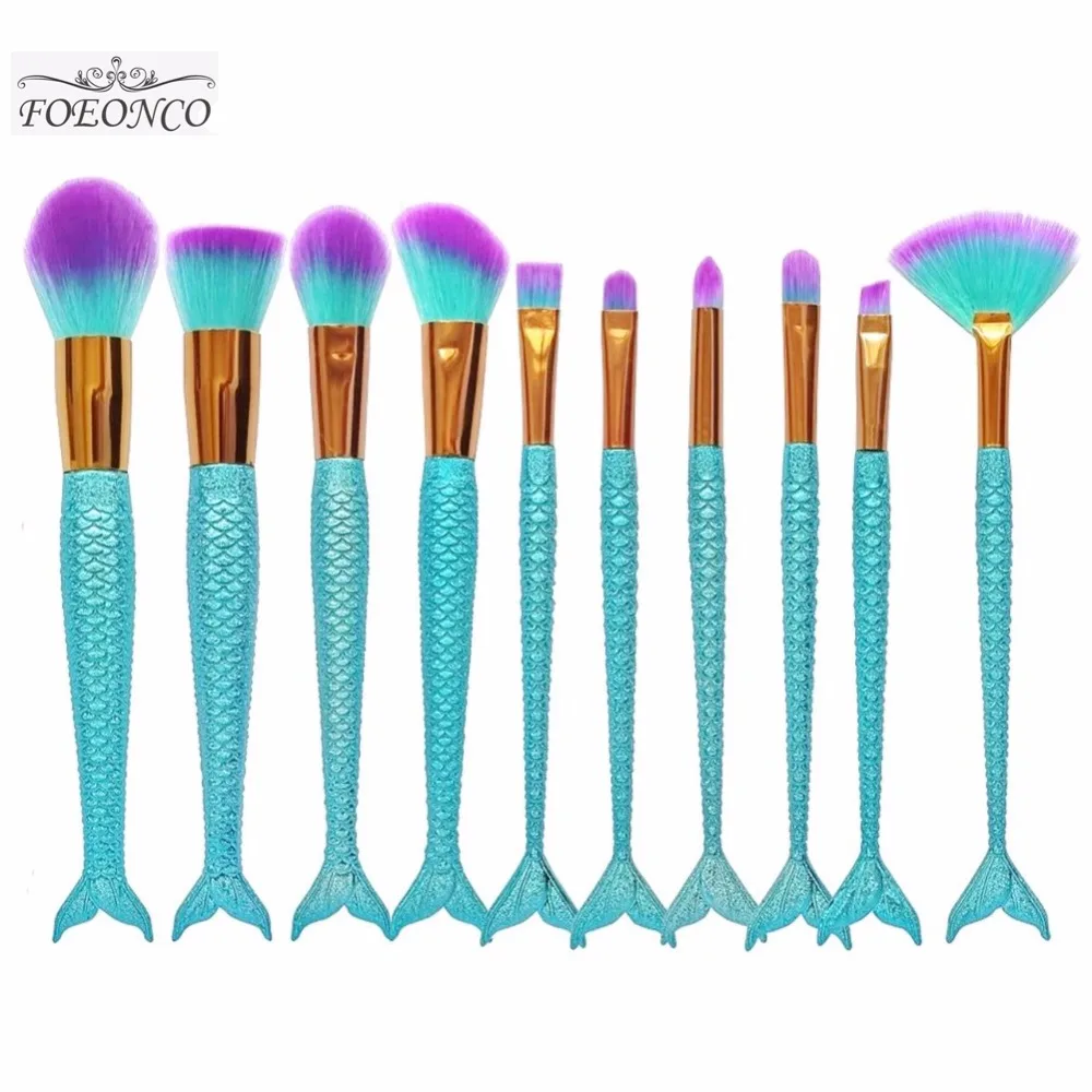 

10pcs/set Mermaid Color Make Up Eyebrow Eyeliner Blush Blending Contour Foundation Cosmetic Beauty Makeup Brush Tools