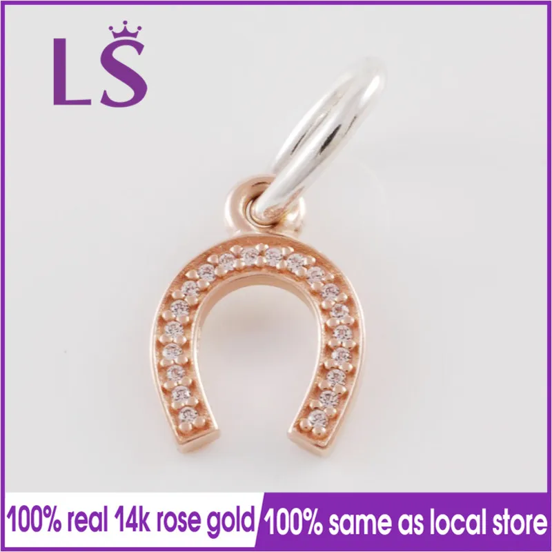 

LS 100% S925 Silver&14&k Rose&Gold Symbol of Luck Dangle Charm Fit Original Bracelets Pulseira Paracord 100% Same.Fine Jewelry N