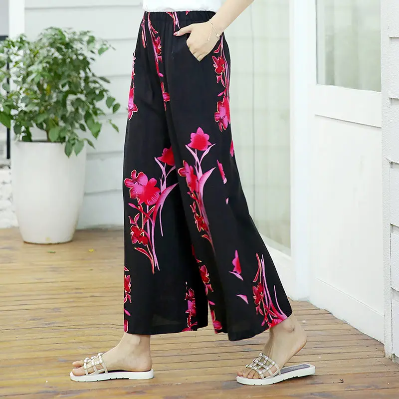 Женские пляжные широкие брюки размера плюс 4XL свободные брюки с высокой талией женские летние брюки для женщин брюки женская одежда - Цвет: 9