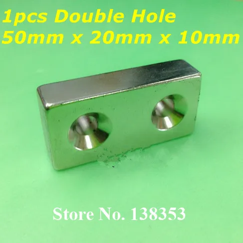

1pcs Bulk Strong Neodymium Countersunk Block Magnets 50mm x 20mm x 10mm With Double Hole N35 NdFeB Rectangle Cuboid Magnet