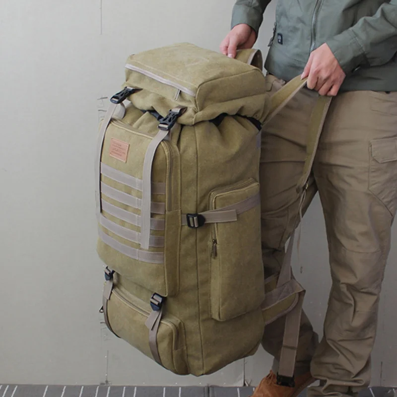  60L Large Military Bag Canvas Backpack Tactical Bags Camping Hiking Rucksack Army Mochila Tactica T - 32991663342