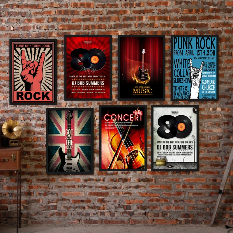 Vintage Music Rock Poster Decorative Painting Wall Decor Bar Cafe Mural Art