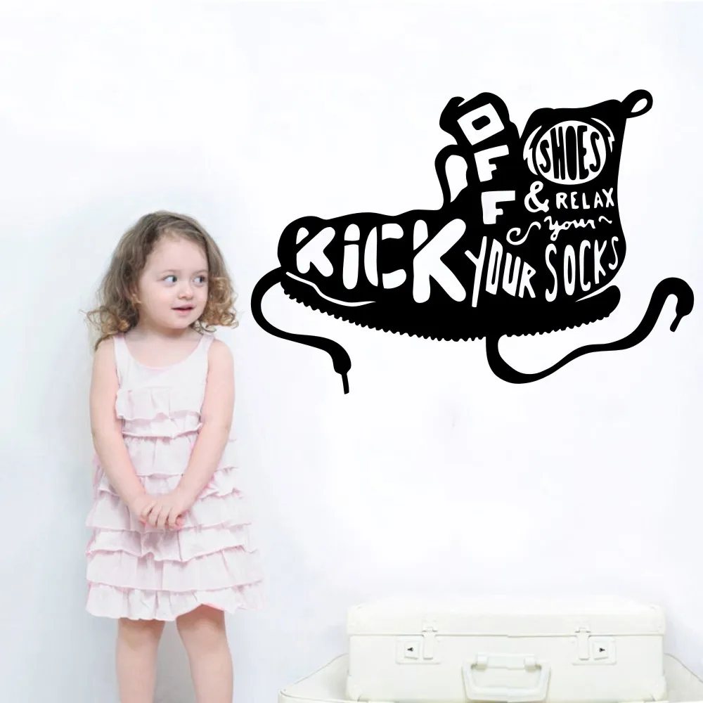 Wall Decal Vinyl Sticker Special Shoes With Quotes Kick Off Relax Your Shoes Removable Wallpaper