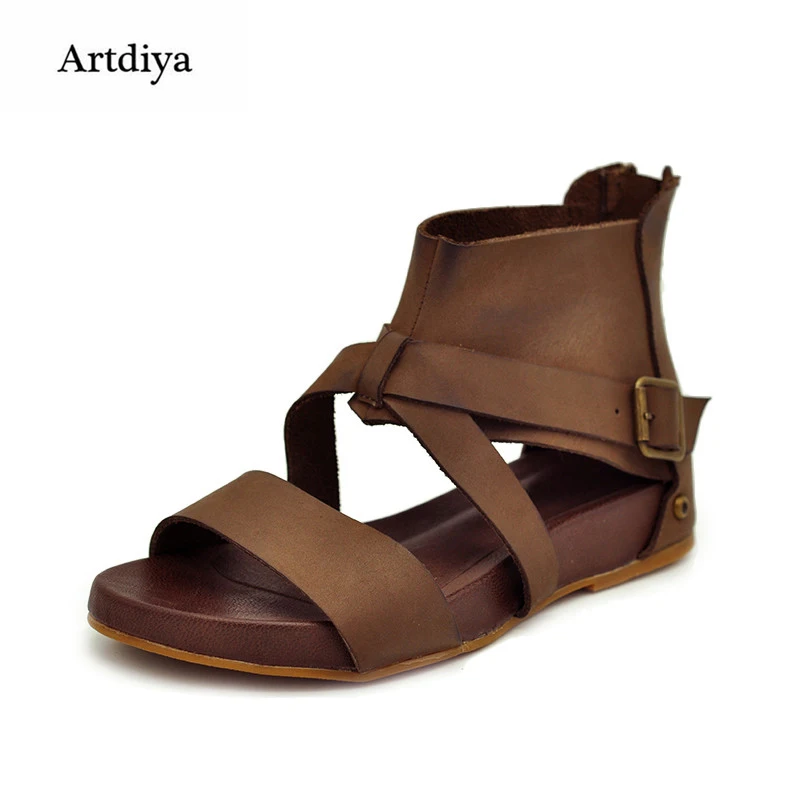 cowhide flat sandals