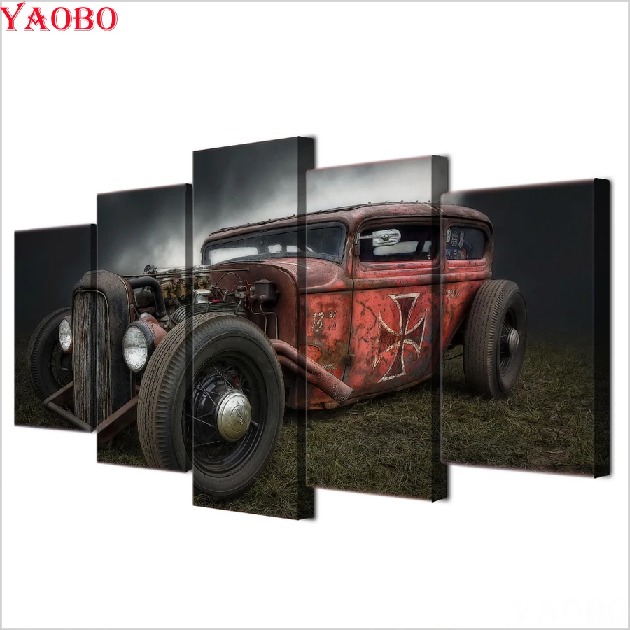 

5D DIY Diamond Painting full square round drill cross stitch diamond embroidery 5 Pieces Retro Antique Car,mosaic,home decor