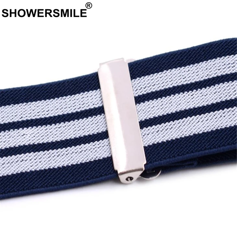 SHOWERSMILE плюс Размеры подтяжки мужские подтяжки шириной 5 см синий полосатый 125 см большой подтяжки человек для брюки пальцев 4 клипы