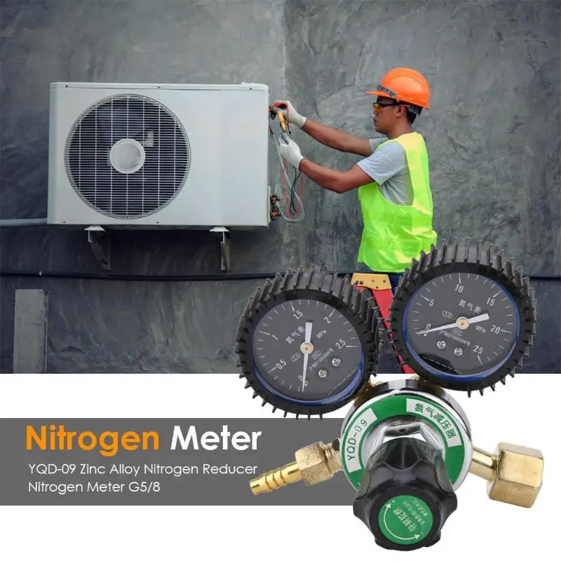 YQD-09 G5/8 Zinc Alloy Nitrogen Pressure Reducing Valve Relief Gauge Non Slip Flowmeter Welding Regulator Gauge Meter