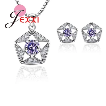 

New Collections Genuine 925 Sterling Silver Stars Necklace Earrings Crystals Jewelry Sets For Women Bridal Wedding Gifts