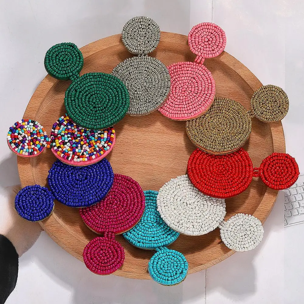 

Dvacaman Designs 10 Color Double Round Beads Drop Earrings for Women 2019 Fashion Resin Statement Earrings Hanging Boho Jewelry