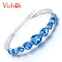 VICHOK серебра 925 браслет теннис сердце Настоящее цепи, регулируемая вечерние Шарм Браслеты Голубой цвет для женщин Для женщин
