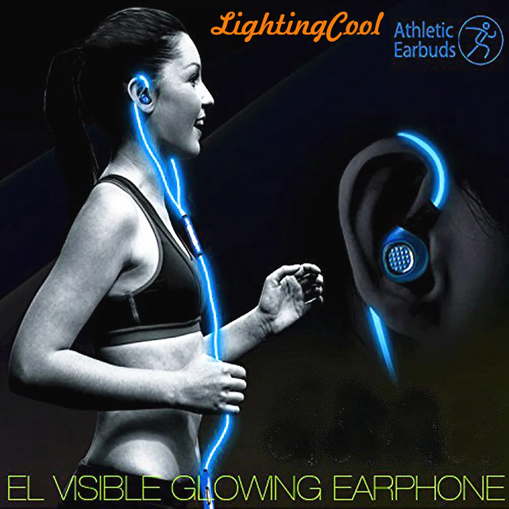 

LightingCool EL Light up sport headphones for running wired glow in dark headphones over ear lighting earphones for runners