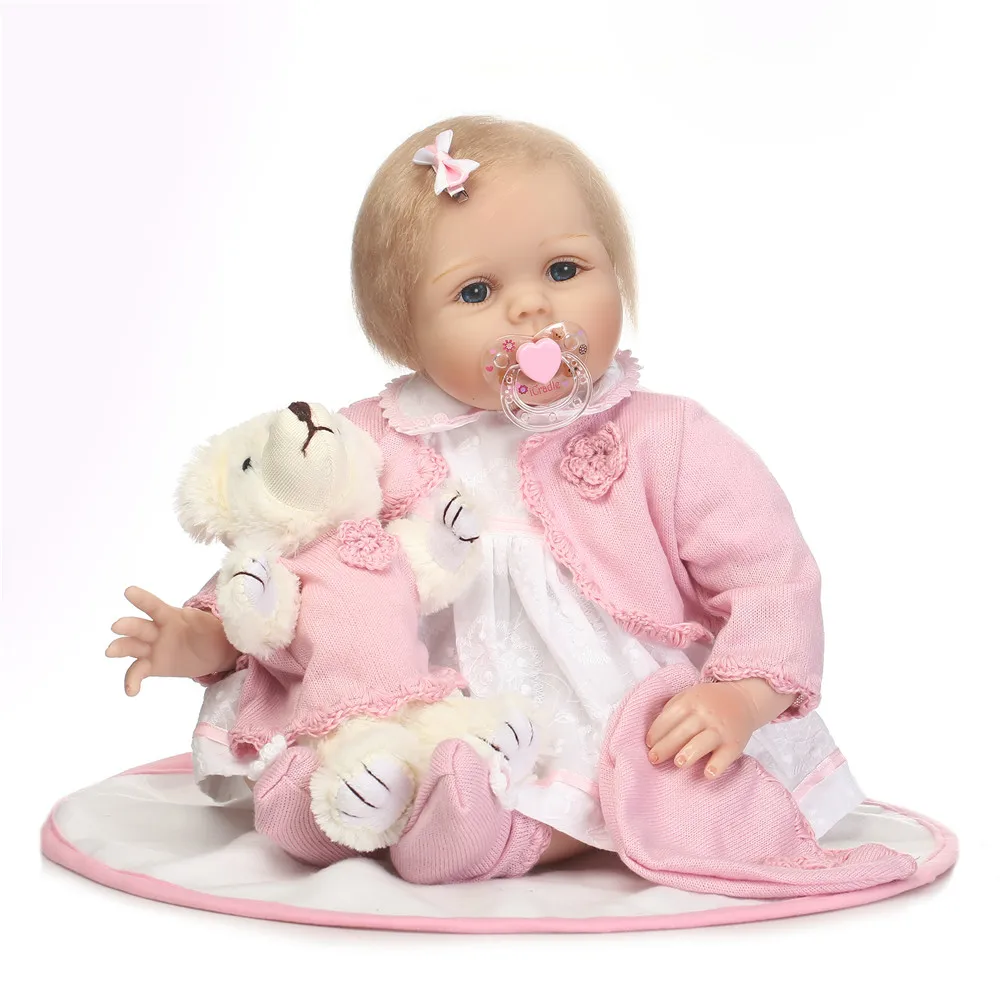 22 ''bebe alive reborn bonecas укорененный блонд мохер реалистичные силиконовые Reborn Baby Doll обувь для девочек с соска с мишкой детский подарок