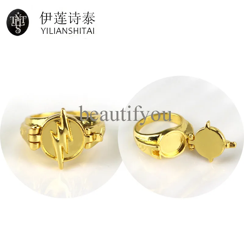 

Superhero The Flash Ring With Gold Flash DC Comics Ring Jewelry Can Open Cover Lightning Logo Gold Rings Gift For Fans Wholesale