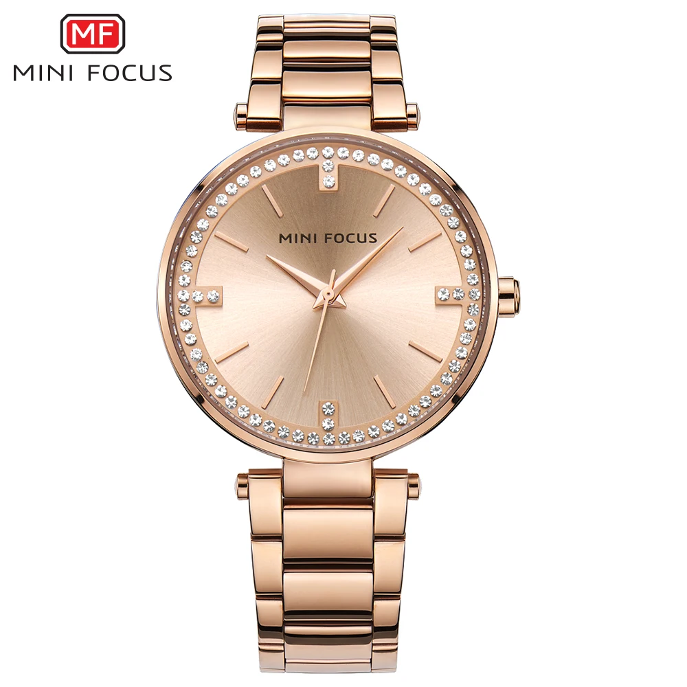

MINI FOCUS 2018 Fashion Quartz Women Watches Top Brand Luxury Rose Golden Stainless Steel Strap Crystal Decoration Elegant Watch