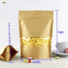 50pcs/lot big 4sizes Kraft Paper packaging bag transparant windows stand up Zipper packing bags zip lock retailer package
