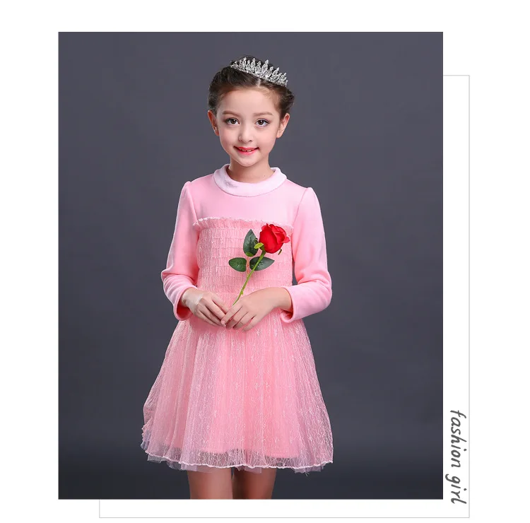 Детское зимнее хлопковое платье принцессы с длинными рукавами для девочек; праздничное платье для девочек; H403