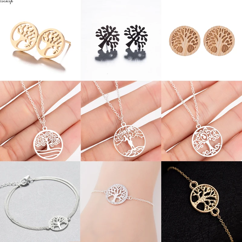 

Jisensp 2019 New Tree of Life Pendant Necklace for Women Gold Color Round Necklaces Bijoux Collier Elegant Women Jewelry Gift