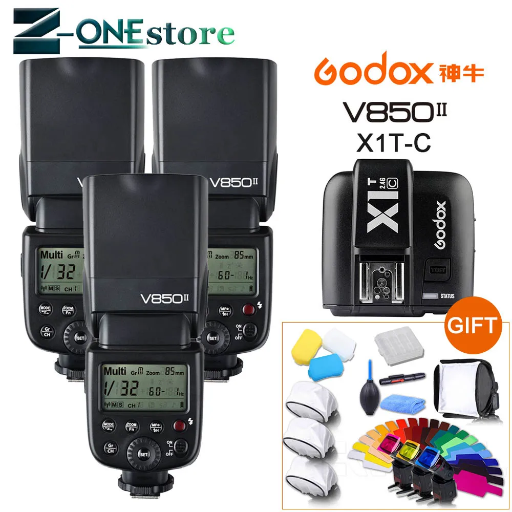 

FREE DHL ! 3x Godox V850II GN60 HSS 2.4G Wireless X System Flash Speedlite Li-ion battery + X1T-C Transmitter For Canon cameras