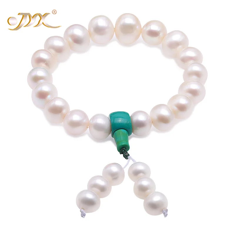 JYX Natural Pearl Agate Bracelets Buddhist Prayer Beads Bracelet with Green Clasp 9"- Selected Big Size 12-15mm | Украшения и