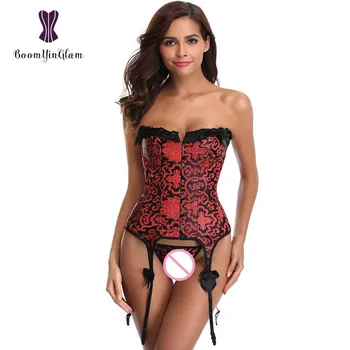 

Wholesael vintage women lace up boned corset evening temptation female bustier strapless retro sexy corsets with suspenders 938#