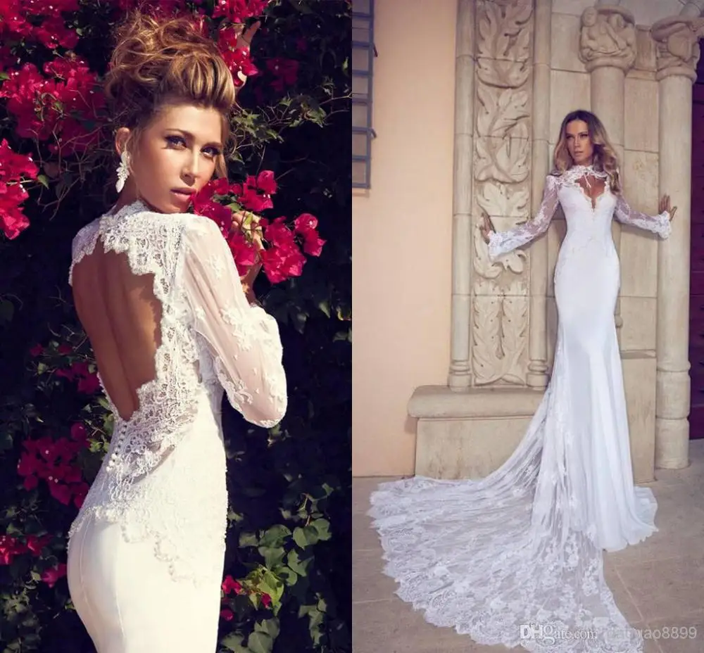 2017 Fashion Lace Tulle Long Sleeved High Neck Backless White Y 2017 Fashion Lace Tulle Long Sleeved High Neck Backless White Y Mermaid Wedding Dress Tail In Dresses From Weddings Events On