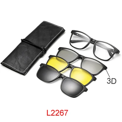 Два Oclock 3 в 1 магнитные солнцезащитные очки для мужчин и женщин 3D/серый/ночное видение поляризованные прикрепляемые очки близорукость оптическая оправа для очков - Цвет линз: L2267
