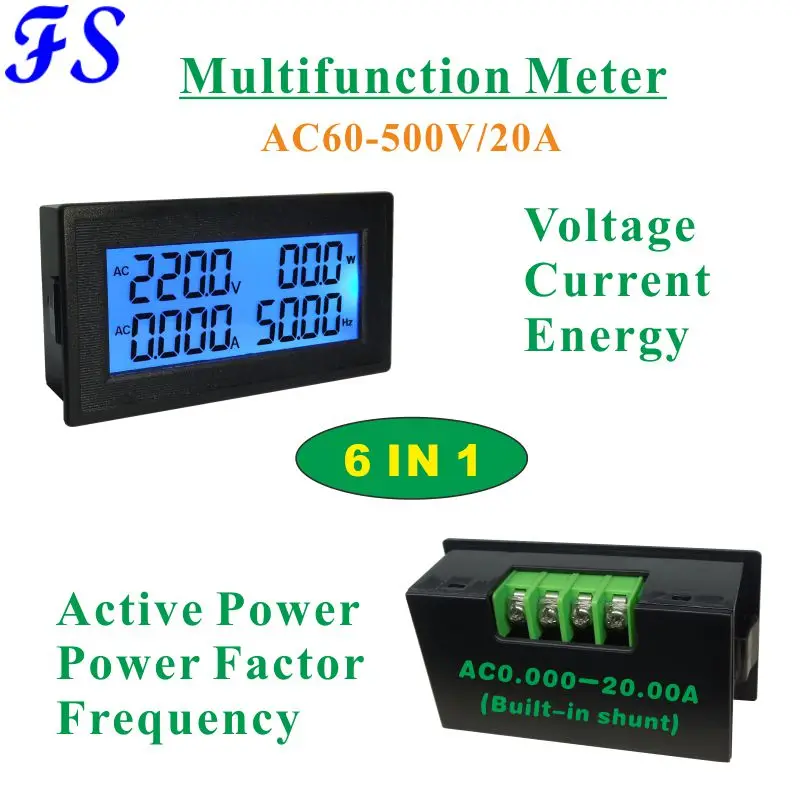 Высокоточный ЖК цифровой измеритель напряжения переменного тока AC60 500V 20А