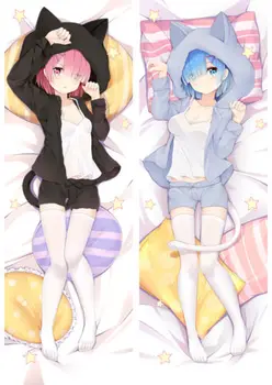 

Re Zero Cat Ram & Rem Dakimakura Girl Body Pillow Case Cover 150CM / 59"