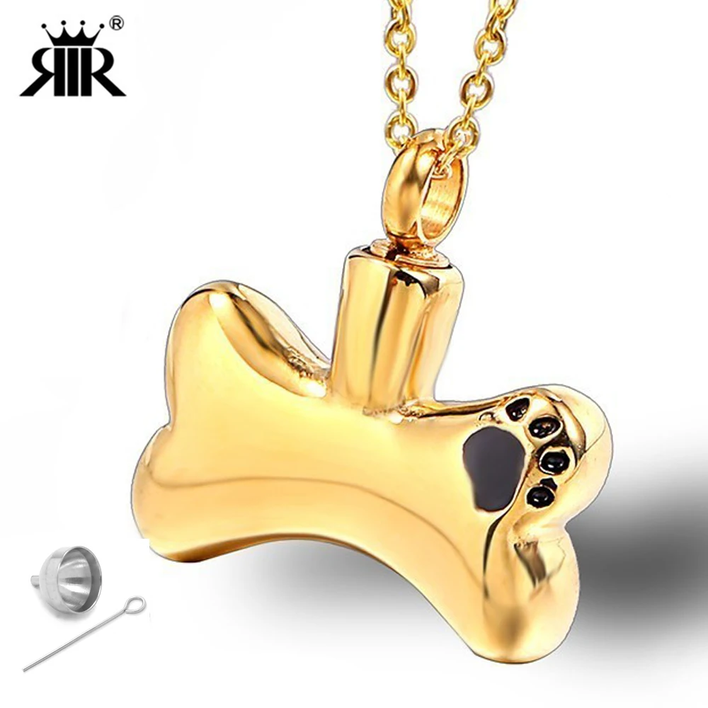 

RIR Paw Print Dog Bone Pet Paw Cremation Urn Necklace Hold Pet Puppy Ashes Into Jewellery Best Memorial Keepsake Pet Lover