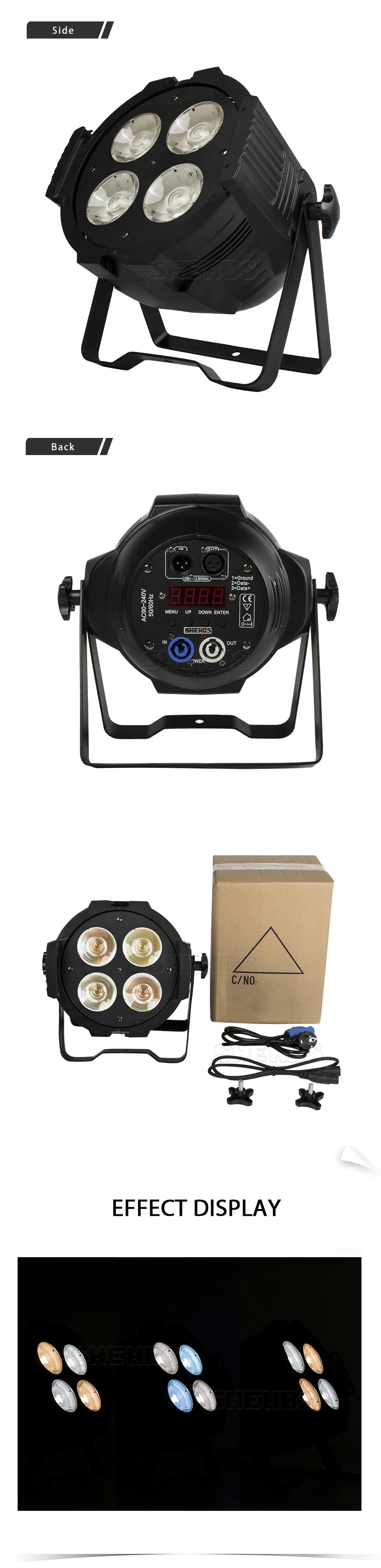 4in1 com Portas de Celeiro Celeiro de Alta Potência de Iluminação de Alumínio Alumínio para Dmx512 Transporte Rápido Levou Cob Par 100 w Rgbw Iluminação de Alta para Dmx512 Fase Efeito 6 4?COB??_03