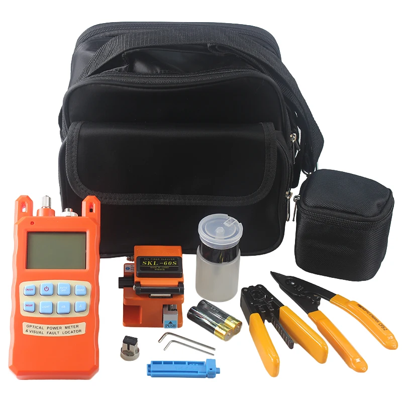 

19 type Fiber Optic Tool bag Fiber Cleaver 2 iN 1 optical Power meter with 1mw Laser source visual fault locator