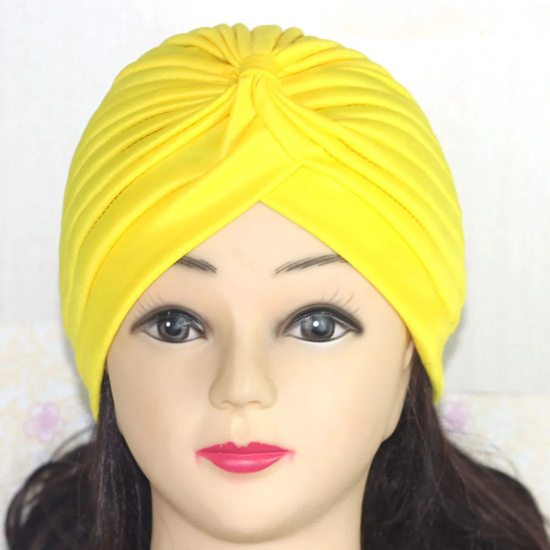 Банданы женские эластичные мусульманский тюрбан шапка повязка на голову женская химиотерапия хиджаб завязанная индийская шапка взрослая повязка на голову для женщин - Цвет: Цвет: желтый