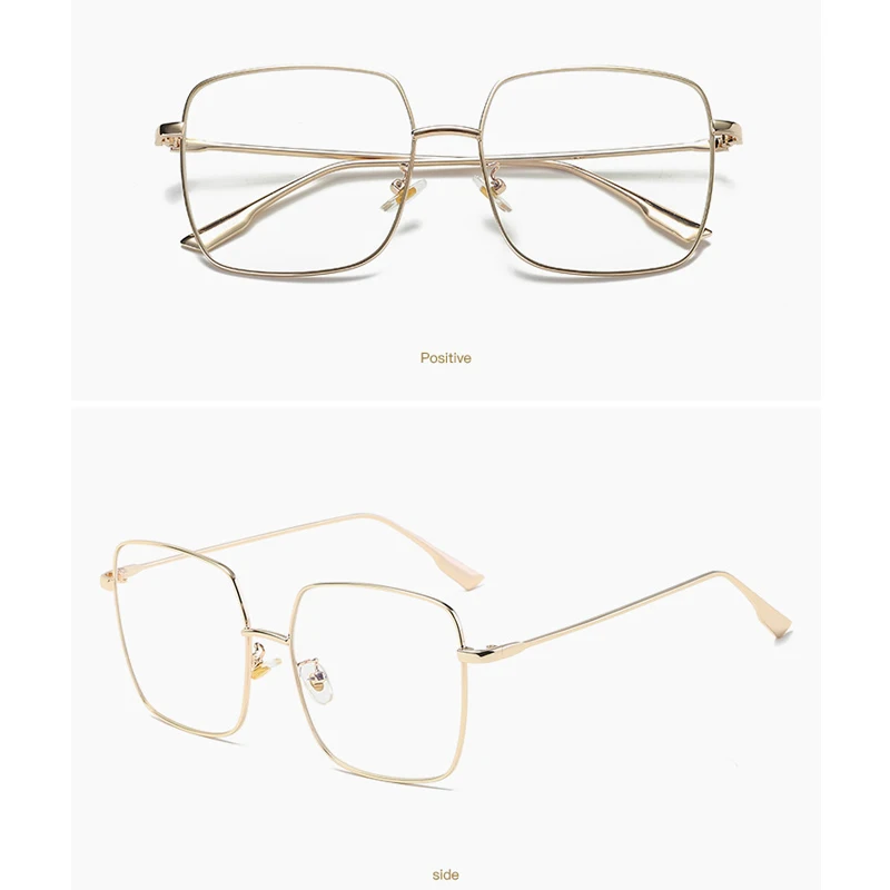 Женские брендовые прозрачные очки, большая металлическая квадратная оправа, унисекс, анти-синий светильник, эластичная рука, Винтажный дизайн, прозрачные очки