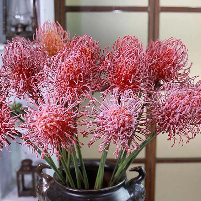 Пластиковые одна голова Leucospermum Искусственные цветы 70 см длинный мнимый цветок шар дома ваза Свадебные украшения