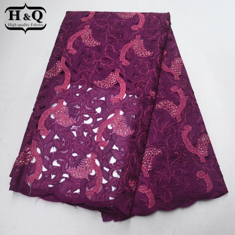 

Beauty design African lace fabric Swiss voile lace high quality Embroidery and Stones 5 yards Organza Lace fabric for Wedding