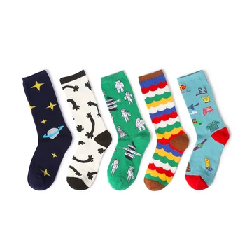

PEONFLY 5pairs/lot New Men Happy Socks Cartoon Abstract Pattern Kawaii Sokken Colorful Harajuku Japanese Style Calcetines Hombre