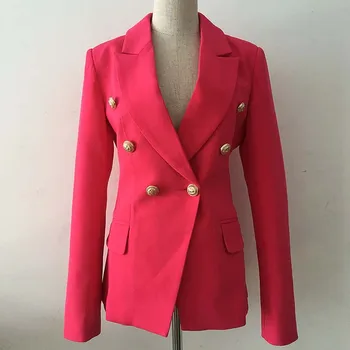 

Fashion 2018 Autumn Winter Runway Designer Jackets Women Metal Lion Buttons Double Breasted Jacket Outer Coat Red Clothes