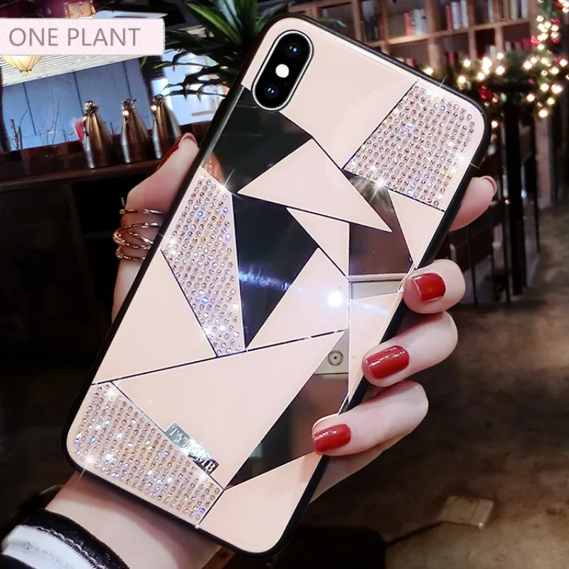 ONEPLANT роскошное творческое зеркало ромб чехол для iPhone X XR XS MAX 6 S Чехол для iPhone 7 8 Plus Модный чехол для бурения воды