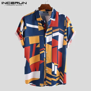 

2020 Fashion Shirts Men Camisa Feminina Geometric Cool Print Slim Fit Lapel Shirts Button Tee Chemise Masculina Man Clothing