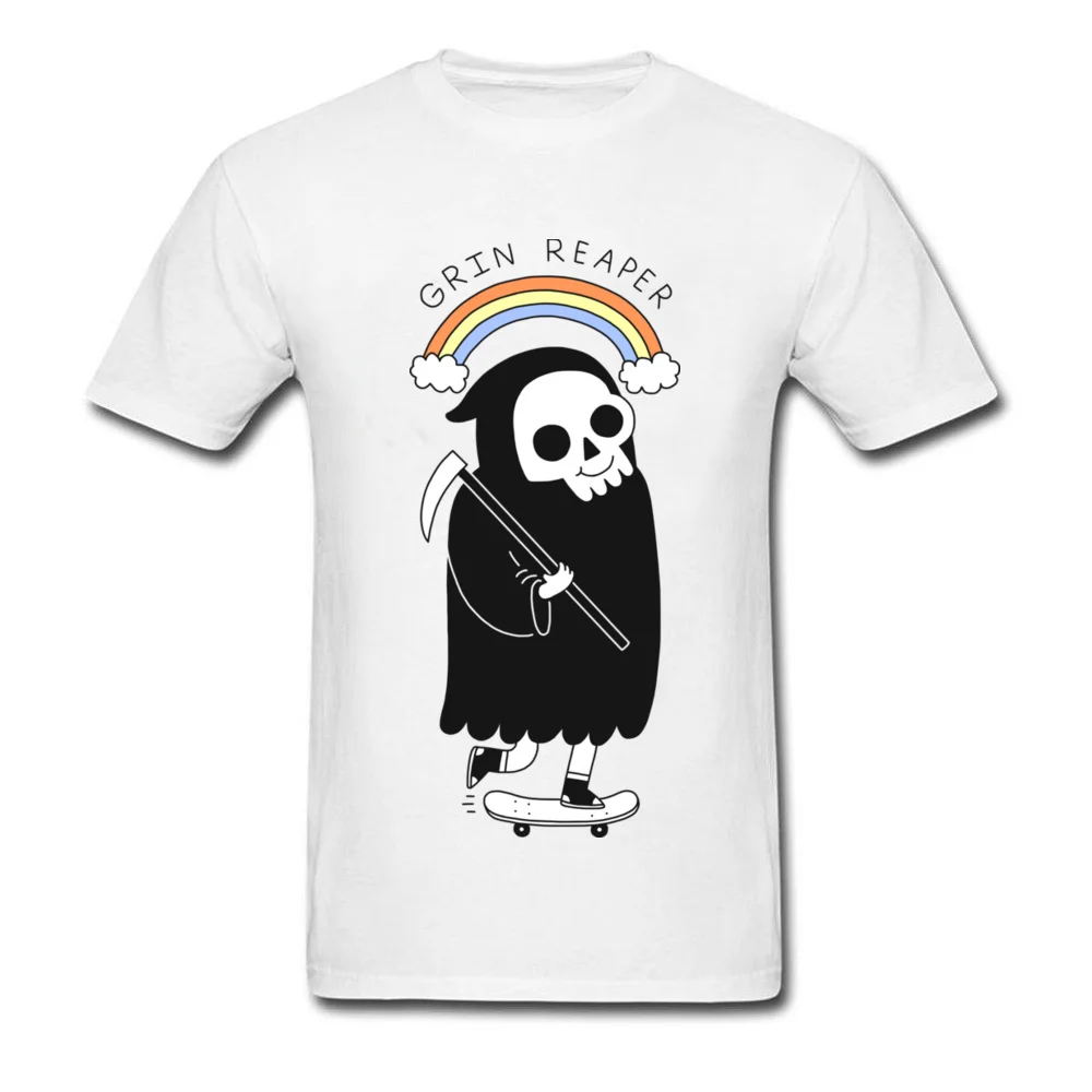 Normal Top T-shirts Creative Round Collar Grin Reaper 100% Cotton Men's Tops Tees Customized Short Sleeve Sweatshirts Grin Reaper white