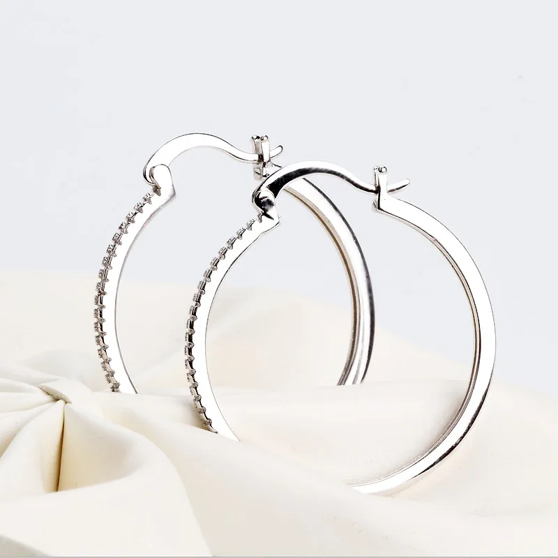925 Sterling Silver Big Circle Inlaid Zircon Earrings For Women,S925 Argent Women's Shiny Model Earring 17mm-40mm 5 Size 4
