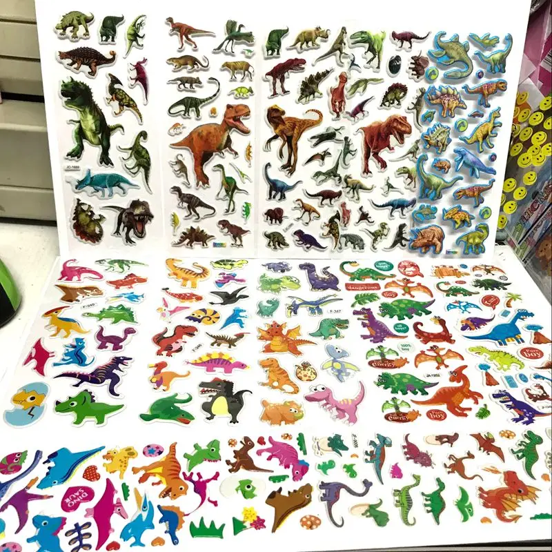 5 листов/партия, смешанные маленькие крутые Мультяшные наклейки с картинками динозавров для детей, для мальчиков, животные, ПВХ, Пуффи, для детей, школьный подарок для учителя, YYY GYH